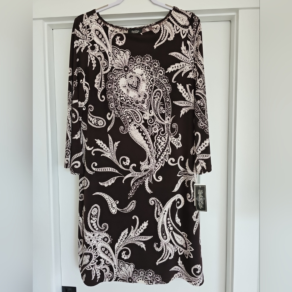Peck & Peck Women's Midi Dress Size 14, Choclate Brown Paisley Design, NWT